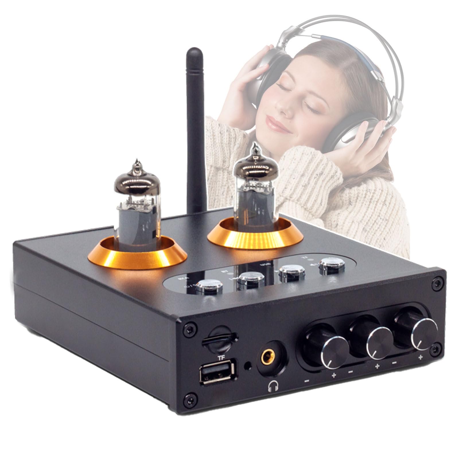 KEhtu Mini preamplificatore Stereo a valvole 5.0, Lettore USB, valvola a Vuoto 6K4 di Livello audiofilo, con Design Plug-in, Supporta l'ingresso per chiavetta USB e Scheda TF