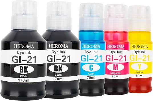 GI-21 G3260 G3270 Ink Refill Bottles Compatible for Canon G3270 G3260 G1220 G2260 G1230 G2270 G4270 G3290 G4280 MegaTank Printers 2BK C M Y