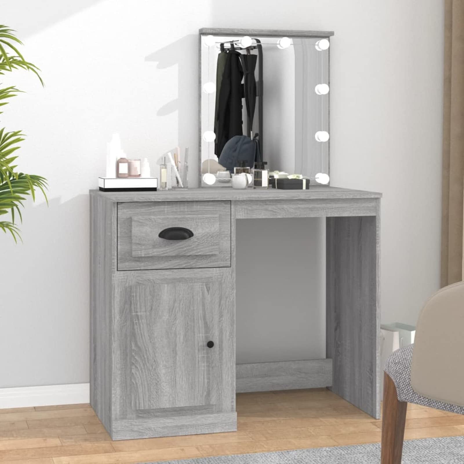 LAPOOH Schminktisch mit Grau Sonoma 90x50x132,5 cm Holzwerkstoff, Schminken Tisch, Vanity Table, Frisiertisch, Makeup Table, Make Up Table, Kosmetiktisch, Dressing Table