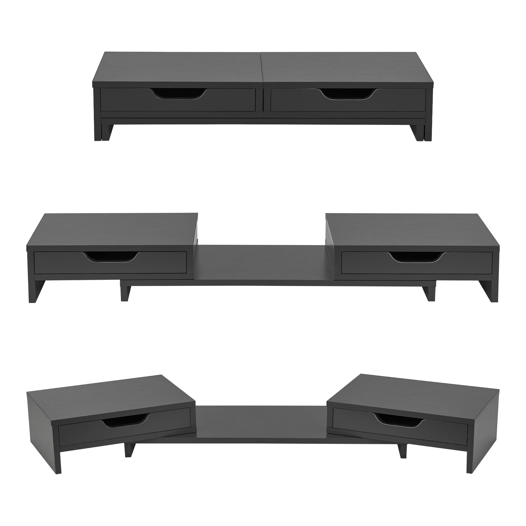 Supporto di Rialzo Monitor/PC Portatile Base per 2 Schermi Stand per Scrivania con Cassetti Portaoggetti - Grigio Scuro