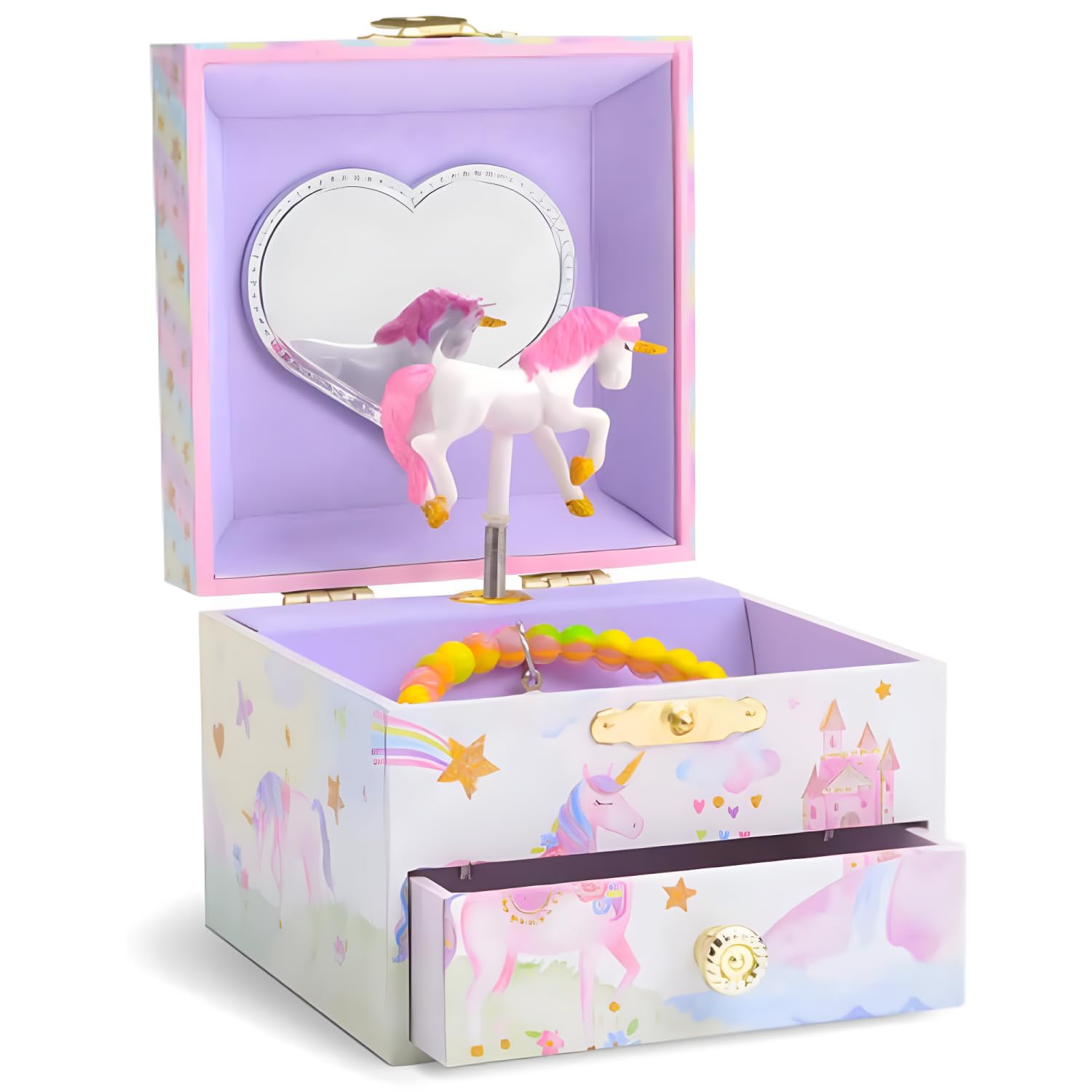 Jewelkeeper Joyeros Infantiles Cajón Musical Unicornio Arcoíris Brillante Cofre Tesoro Rosa 12 x 11 x 9 cm