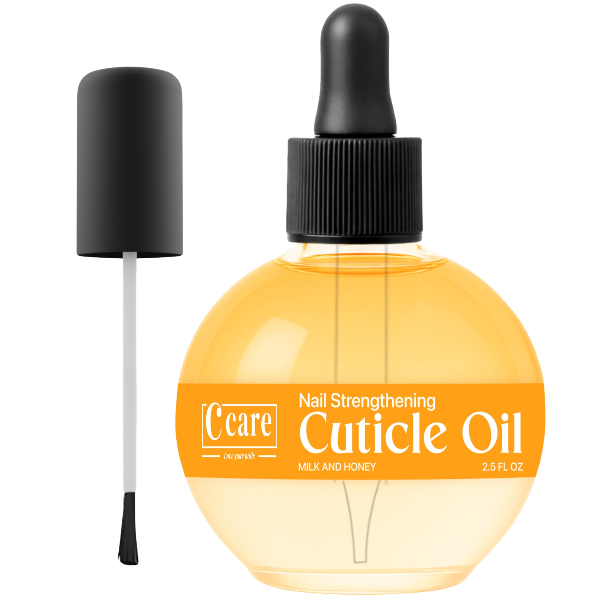 C CARE Cuticle Oil For Nails - Milk and Honey Nail Oil - Repairs Moisturizes and Strengthens Nails and Cuticles Overnight - Dropper & Brush included - Large 2.5 oz bottle