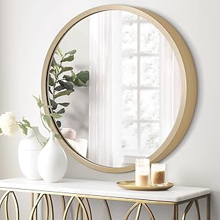 Comprar JJUUYOU Espejo redondo grande y moderno de 50 cm con marco de metal, espejo de baño circular para colgar en la pared, espejos de pared dorados para sala de estar, dormitorio, decoración de entrada
