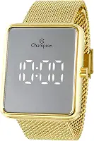 Relógio Feminino Champion Digital Espelhado Dourado + Colar e Brincos CH40080B
