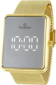 Relógio Feminino Champion Digital Espelhado Dourado + Colar e Brincos CH40080B