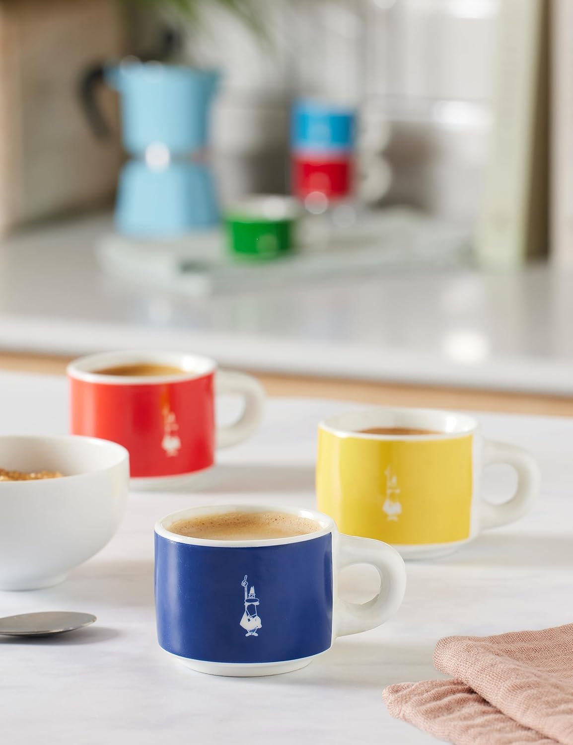 Bialetti Sechs stapelbare Becher, mehrfarbig, Porzellan, 7-teiliges Set