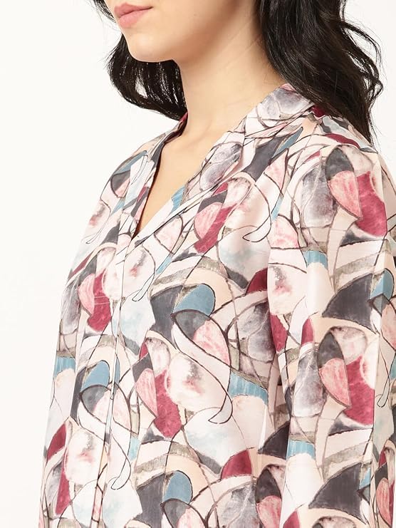 Image of STORIES OF BANNO'S SWAGGER Premium Poly Muslin Floral Co-Ord Set for Women | Soft Pajama Set | Elegant Printed Nightwear Lounge Outfit | Trendy Casual Wear Co-Ord Set