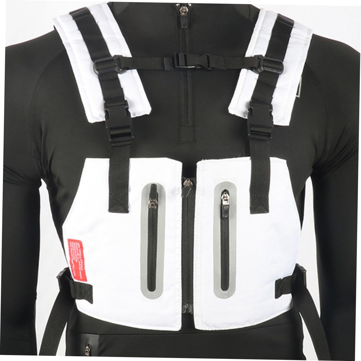 KOMBIUDA Gilet Alta visibilità Uomo Bianco Spallacci Regolabili, Tasche Multiple e Fascia Vita Regolabile per Ciclismo e Campeggio