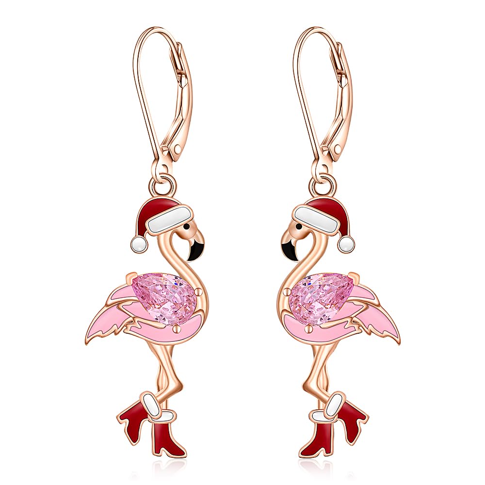 Christmas Flamingo Earrings for Women Pink Flamingo Earrings Dangle Sterling Silver Cute Bird Jewelry Holiday Gifts