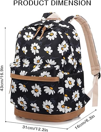 Miniatura 5 de Mochila escolar floral para laptop, mochila escolar ligera resistente al agua para viajes de mujer, negro (Daisy Black), Mochilas Daypack