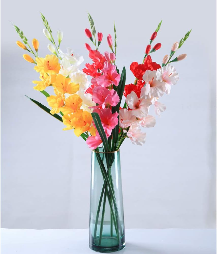 CMJLBM 5pcs 30'' Orchids Artificial Flowers Single Stem Gladiolus Fake Flowers for Home Garden Party Wedding Decoration(Vase not Included) (Yellow) : Home & Kitchen