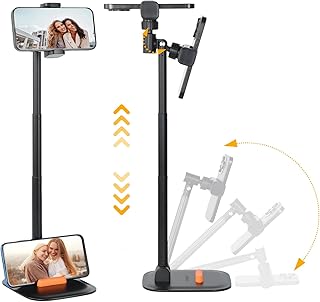 aceyoon Soporte Movil Mesa Ajustable 17.5-39cm Soporte para Móvil 360°Multiángulo Doble Ranura Escritorio Soporte Movil para Grabar Video Transmisión en Vivo para iPhone 16 15 para Galaxy para Huawei