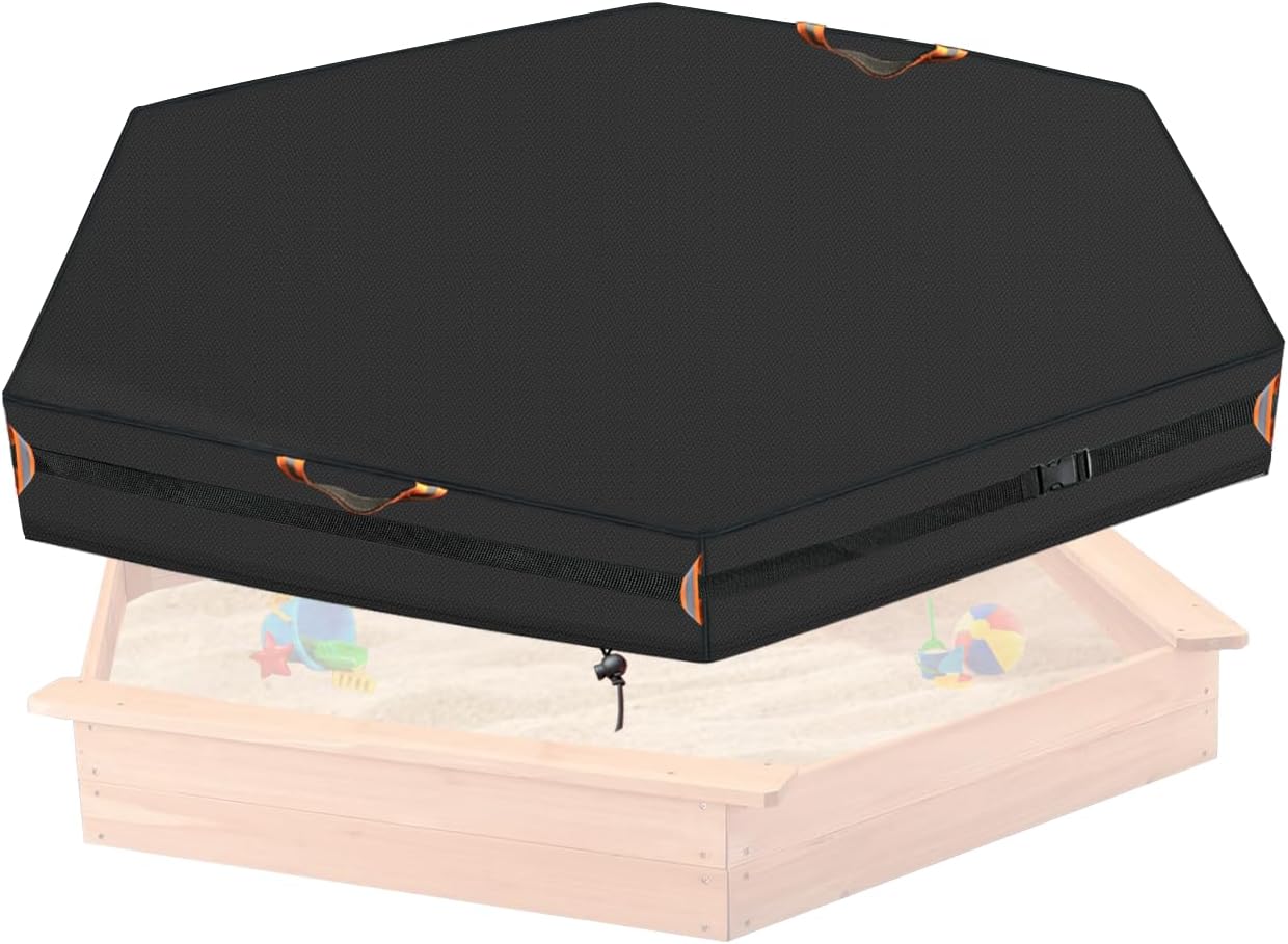 Sandbox Cover, Outdoor Large Sandbox Cover for Preschoolers, Waterproof Square SandBoxs Covers for Sand Protection, Featuring Handles, Strap with Buckle, Bottom Drawstring（Black，66" L×66" W×8" H