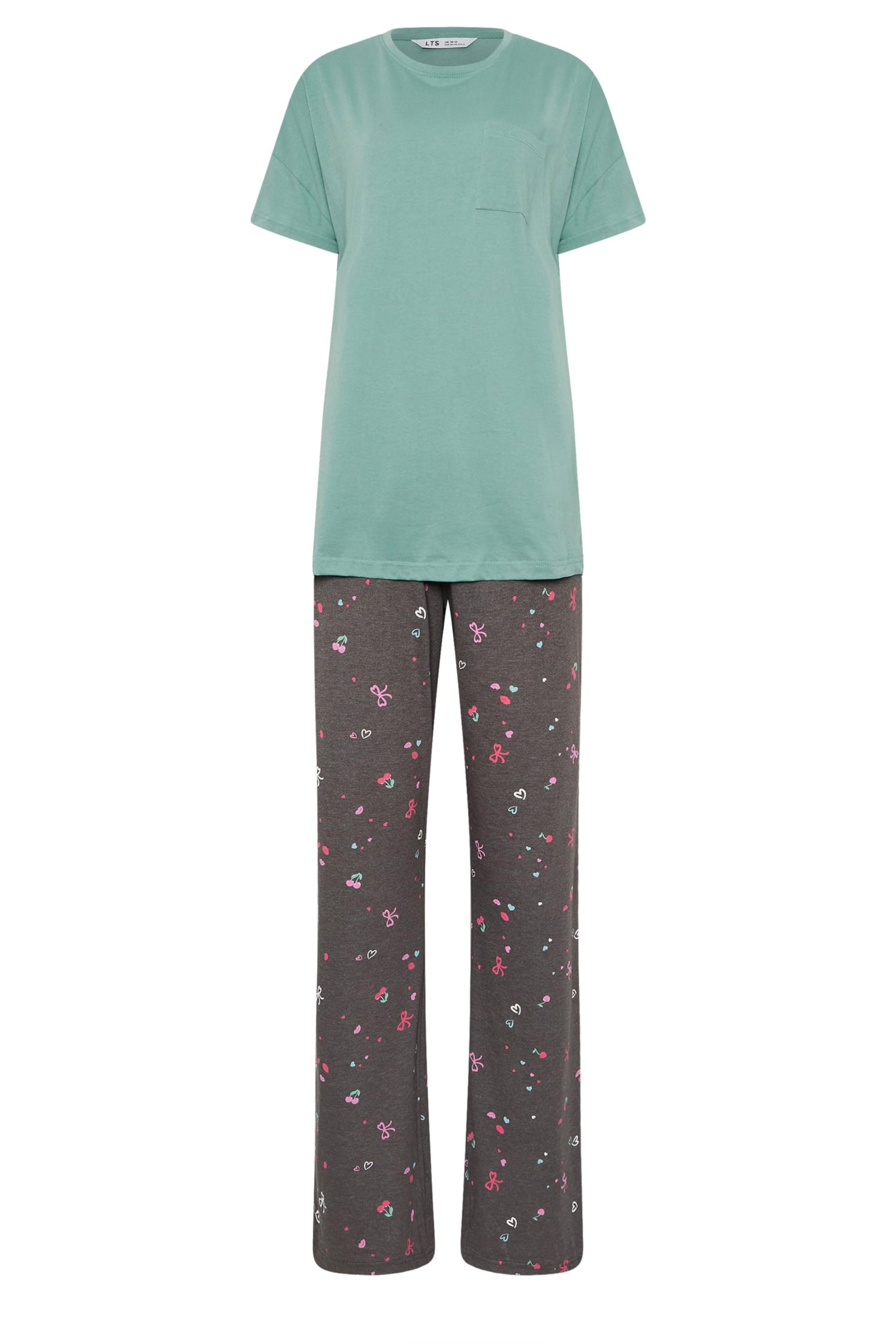 Long Tall Sally - Lts Tall Green Cherry & Bow Print Cotton Pyjama Set - Women's