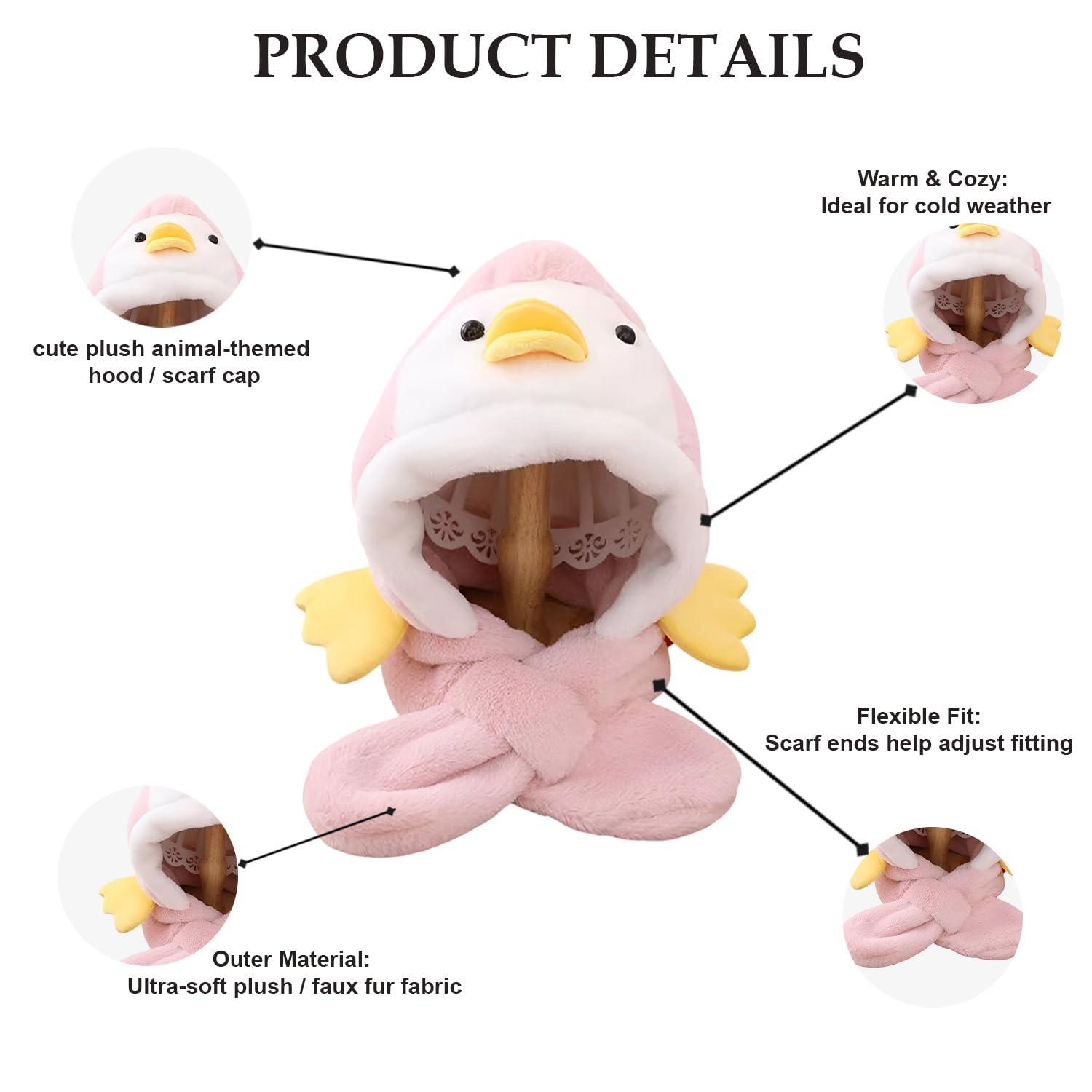 MOMISY Boy's & Girl's Winter Warm Faux Fur Duck Balaclava Hat Full Cover Earflap Hood Cap (in, Age, 5 Years, 10 Years, Pink) 2