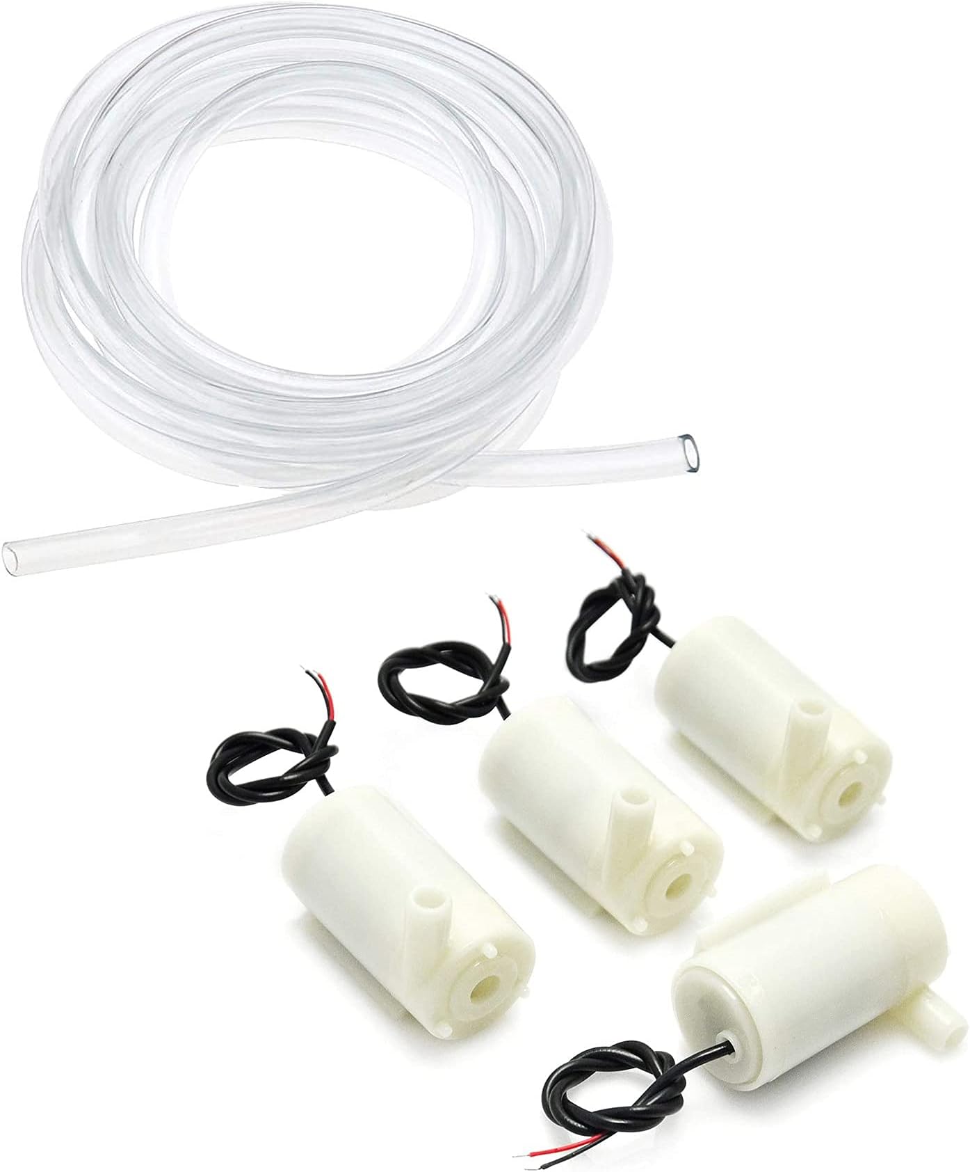 4Pcs Micro Submersible Mini Water Pump DC 3V 5V with 3 metres Clear Vinyl Tubing Set, Low Noise Brushless Motor Pump, New Water Pumps for Fish Tank Garden Plant