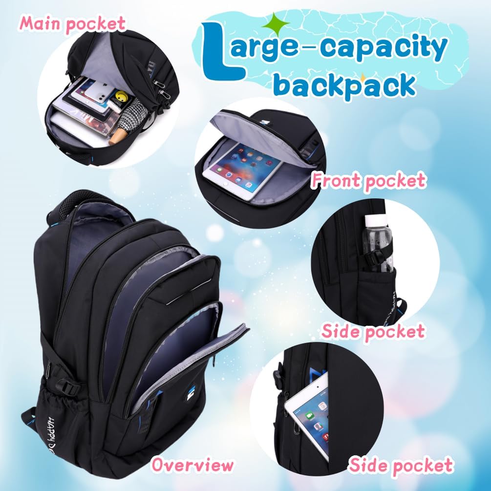EKUIZAI Solid Color Trolley Backpack Schoolbag for Middle School Students Elementary Rolling Bag Daypack for Teen Boys