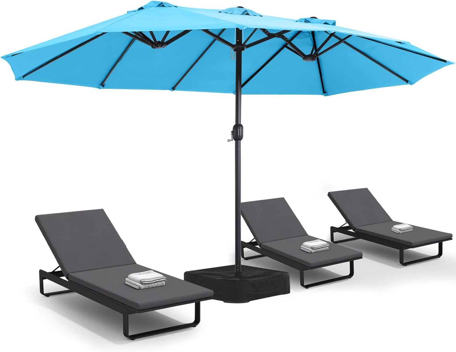MASTERCANOPY 15FT Outdoor Rectangle Patio Umbrella, Double Sided Market Umbrella with Wind Vent for Garden Poolside Deck, Includes Heavy Duty Base - Turquoise