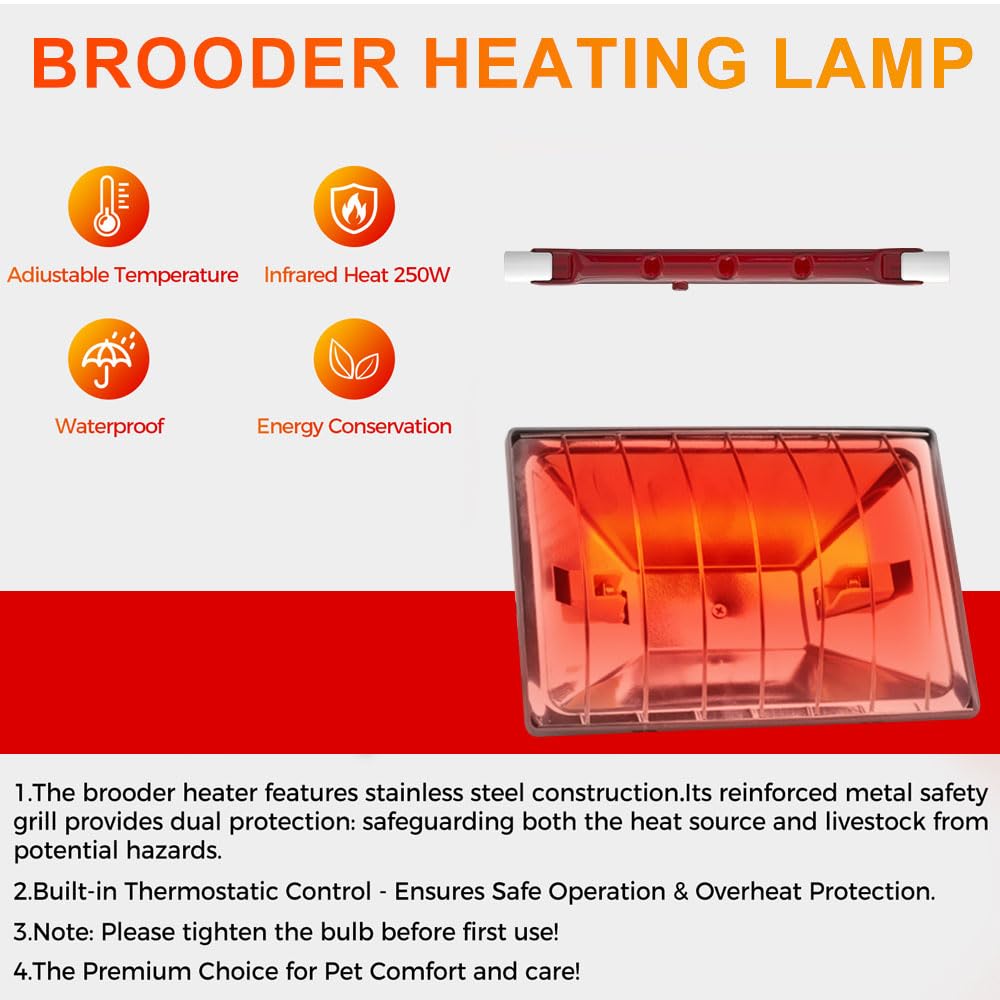 Lotvic Lampada Pulcini Riscaldante, Lampada Infrarossi Riscaldante Dimmerabile con Cavo da 1,8 Metri, Interruttore, per pollo, Riscaldamento a Infrarossi (175W)