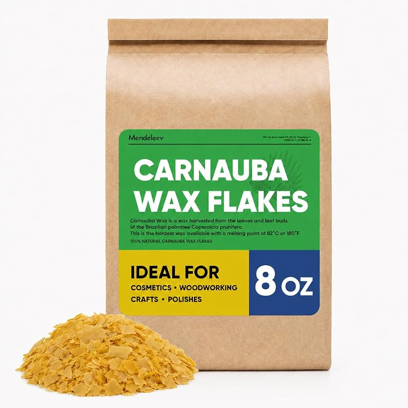 Cera de Carnaúba em Flocos MENDELEEV STYLE para Polimento de Madeira e Formulações Artesanais, 227 g