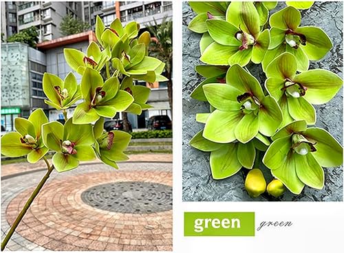Miniatura 9 de Orquídeas artificiales de Cymbidium, 2 racimos de flores artificiales para exteriores, flores falsas para exteriores, arbustos verdes, plantas para