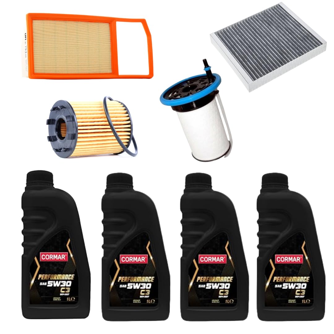 Cormar Kit Tagliando Compatibile con Fiat Fiorino Qubo 1.3 Multijet Euro 6, Filtri Aria, Olio, Carburante, Abitacolo + Olio Motore