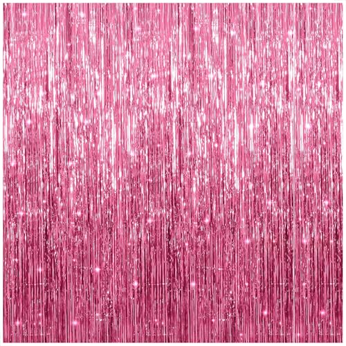 KatchOn XtraLarge Metallic Pink Streamers - 3.2x8 Feet Pack of 1 | Pink Backdrop Curtain for Girls Party Decorations | Tinsel Foil Pink Party Streamers for Birthdays Bachelorette Bridal Shower
