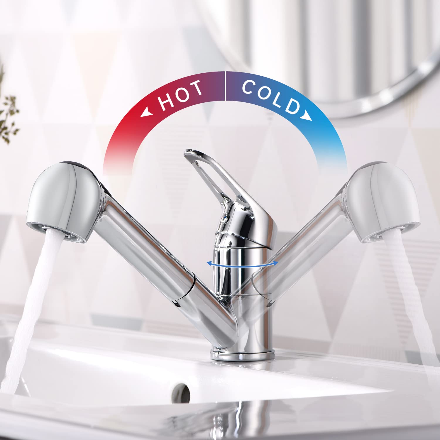 Rubinetto da cucina estraibile YUANNY, rubinetto per lavabo con doccetta estraibile a 2 getti ad alta pressione, miscelatore monocomando in ottone per rubinetto da cucina