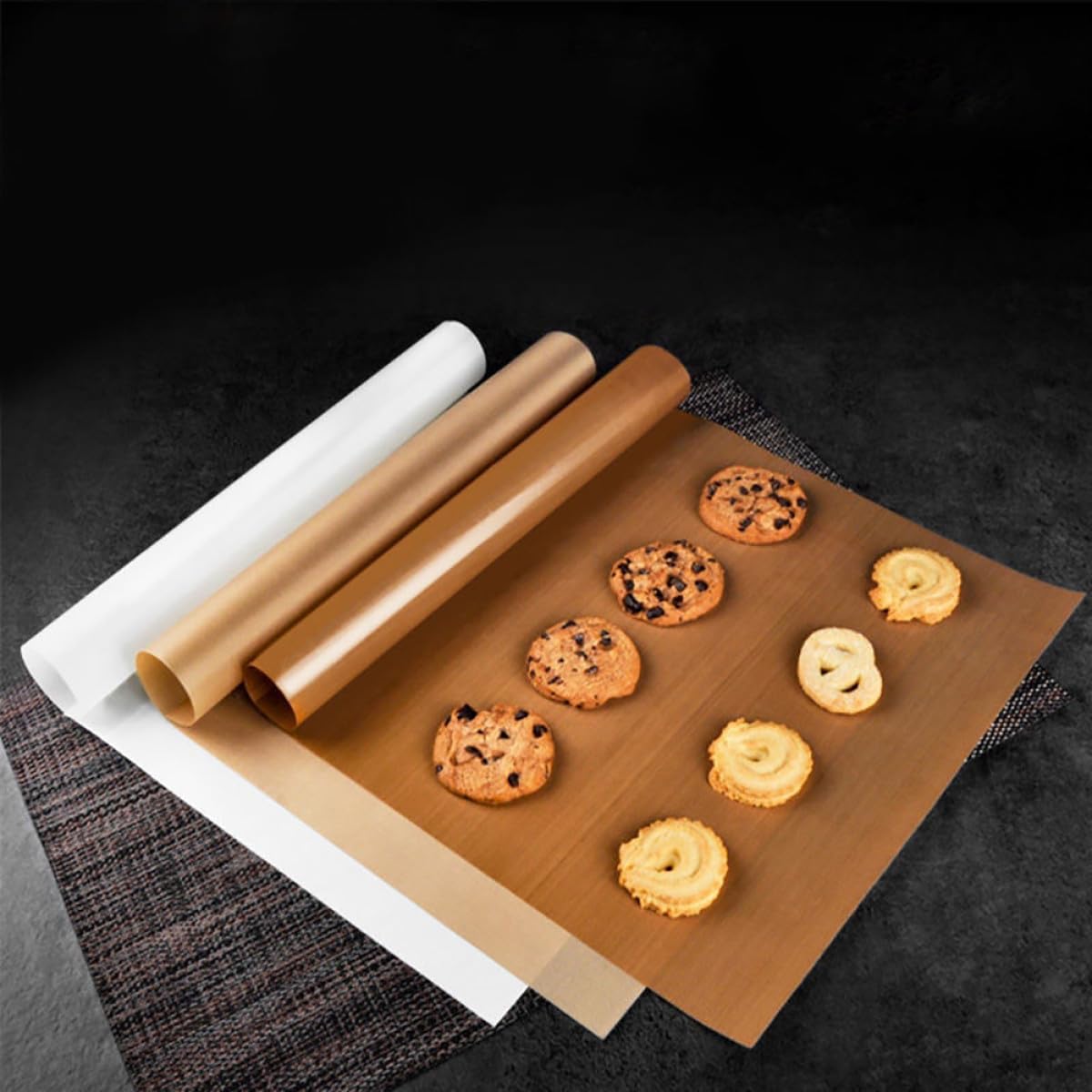 4pcs Non-stick Heat Resistant Baking Mats 40x60cm Ptfe Coated Reusable Oven Liner Pads Thickened Coffee Color for Baking Pan and Tray Use