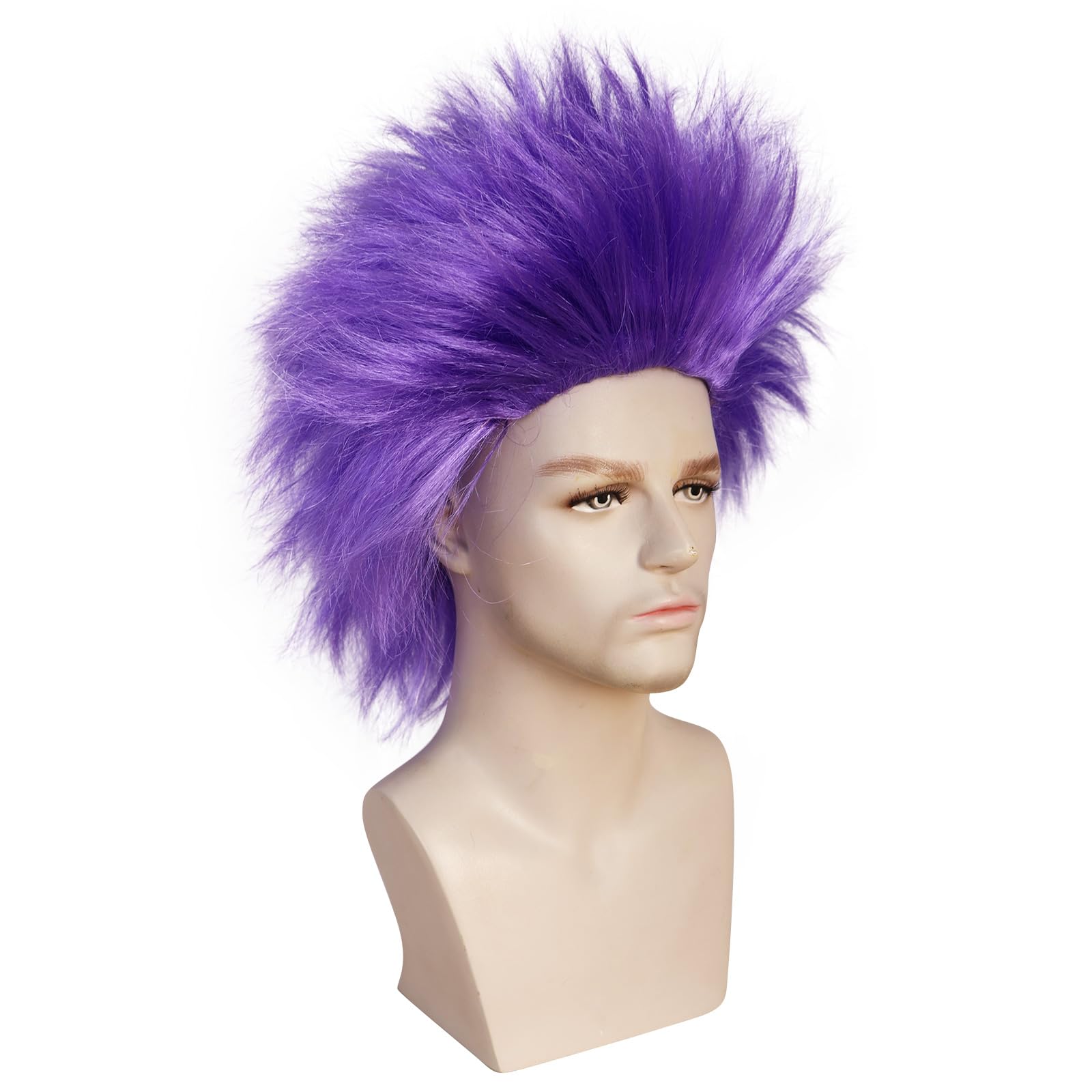 BECULINA Purple Spiky Wig +Hair Cap Synthetic Short Crazy Funny Wig for Cosplay Purple Party Wigs Halloween Characters Party Themes Music Festivals Costume Wigs for Adults Men Women - Image 2