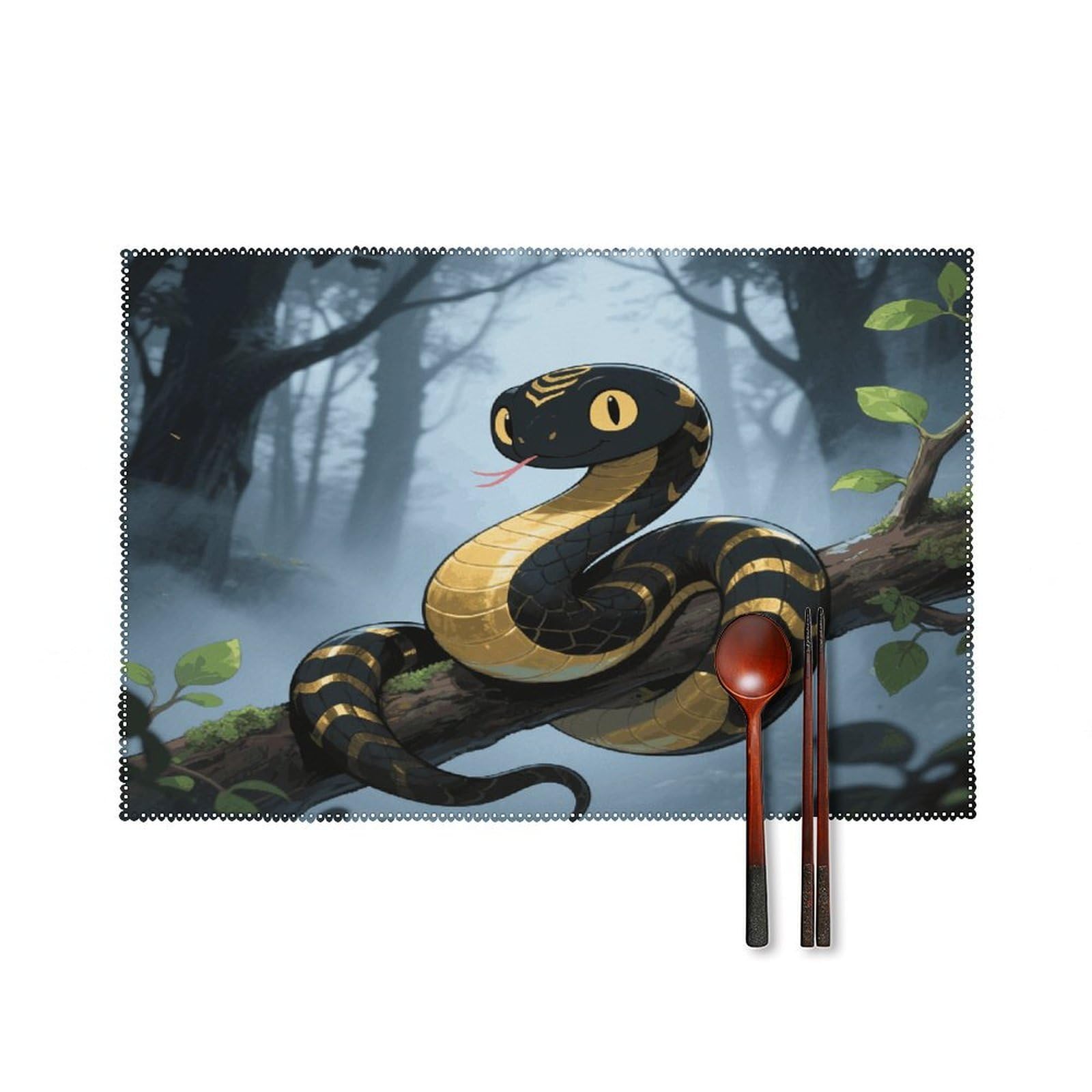 Black Snake Placemats Set of 4 Heat Resistant Non-Slip Place Mats for Dining Table Washable Placemat Wipeable Dining Table Mat Canvas Place Mats Dining Table Decor