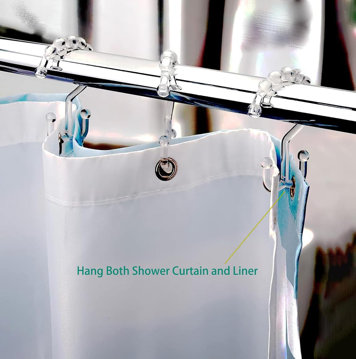 Resze 12-Pack Clear Plastic Double Shower Curtain Hooks – Rustproof, Easy-Glide Rings For Curtain & Liner - View #10