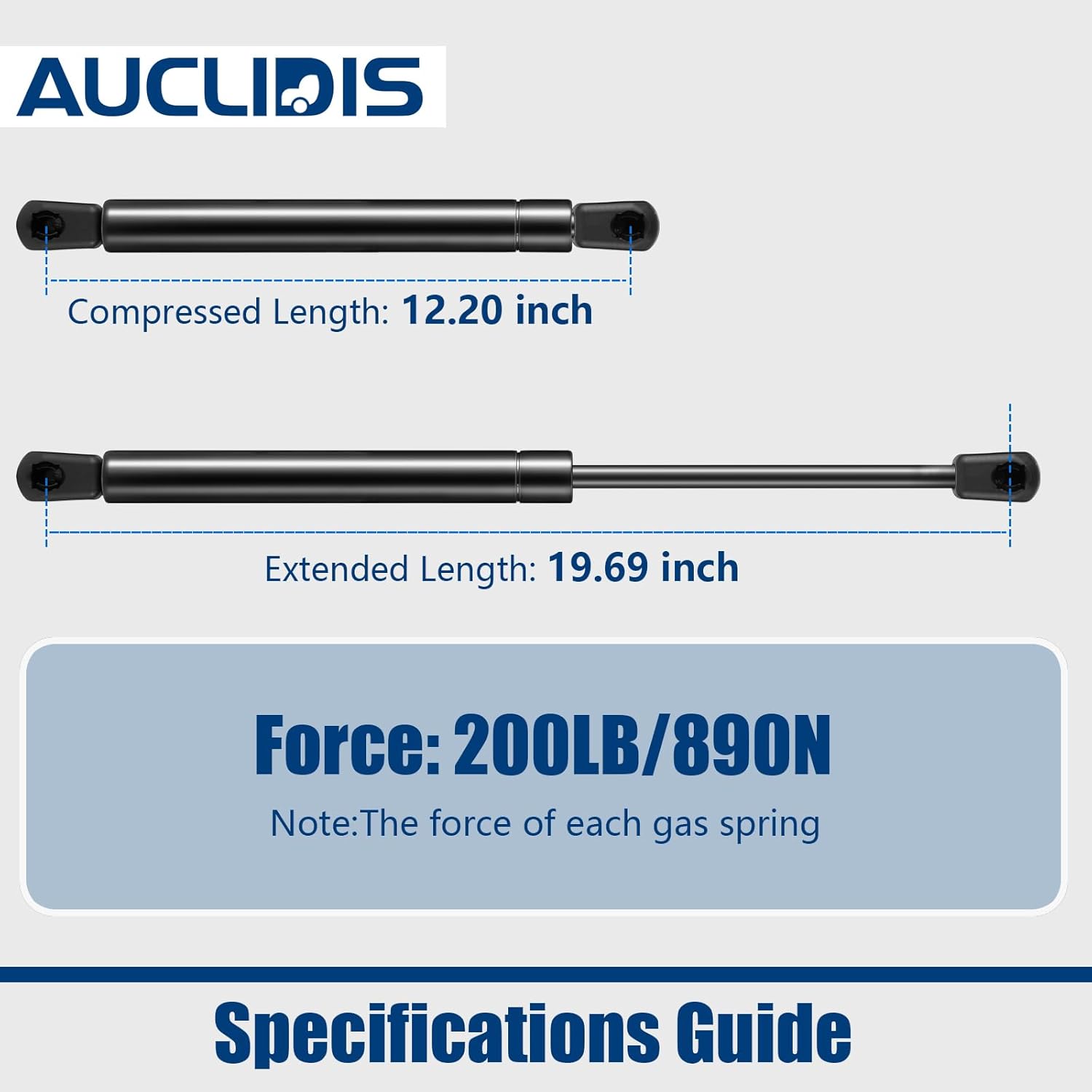 20 inch 200lb/890N Gas Strut Shock Spring Lift Support for RV Murphy Bed Truck Trailer Cap Tonneau Cover Floor Hatch Trap Door, Support Weight 170-220 LB, Set of 2 by AUCLIDIS