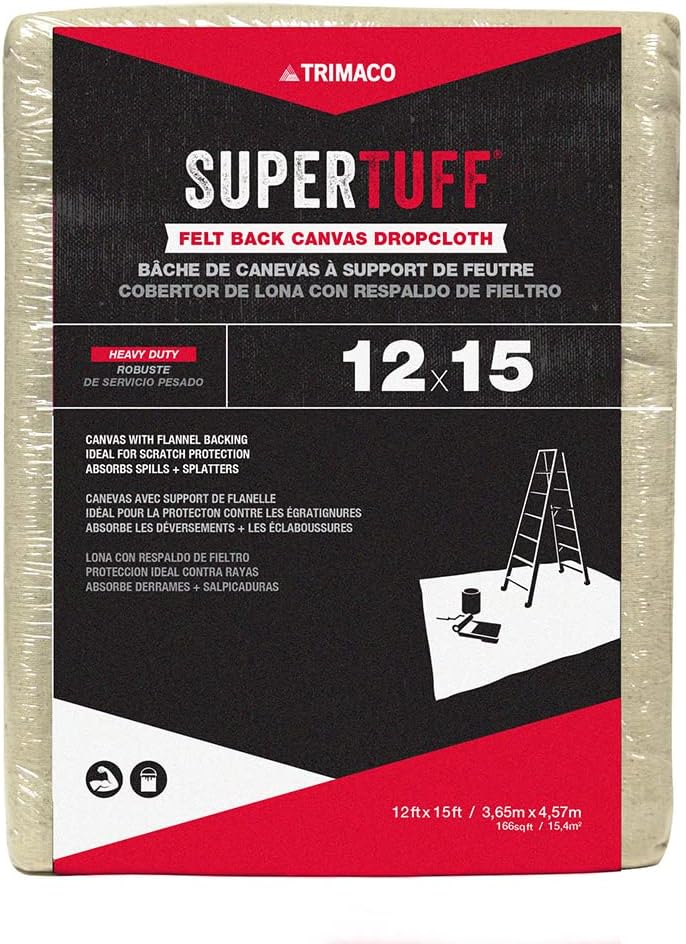 Trimaco SuperTuff Felt Back Canvas Drop Cloth, 12-feet x 15-feet