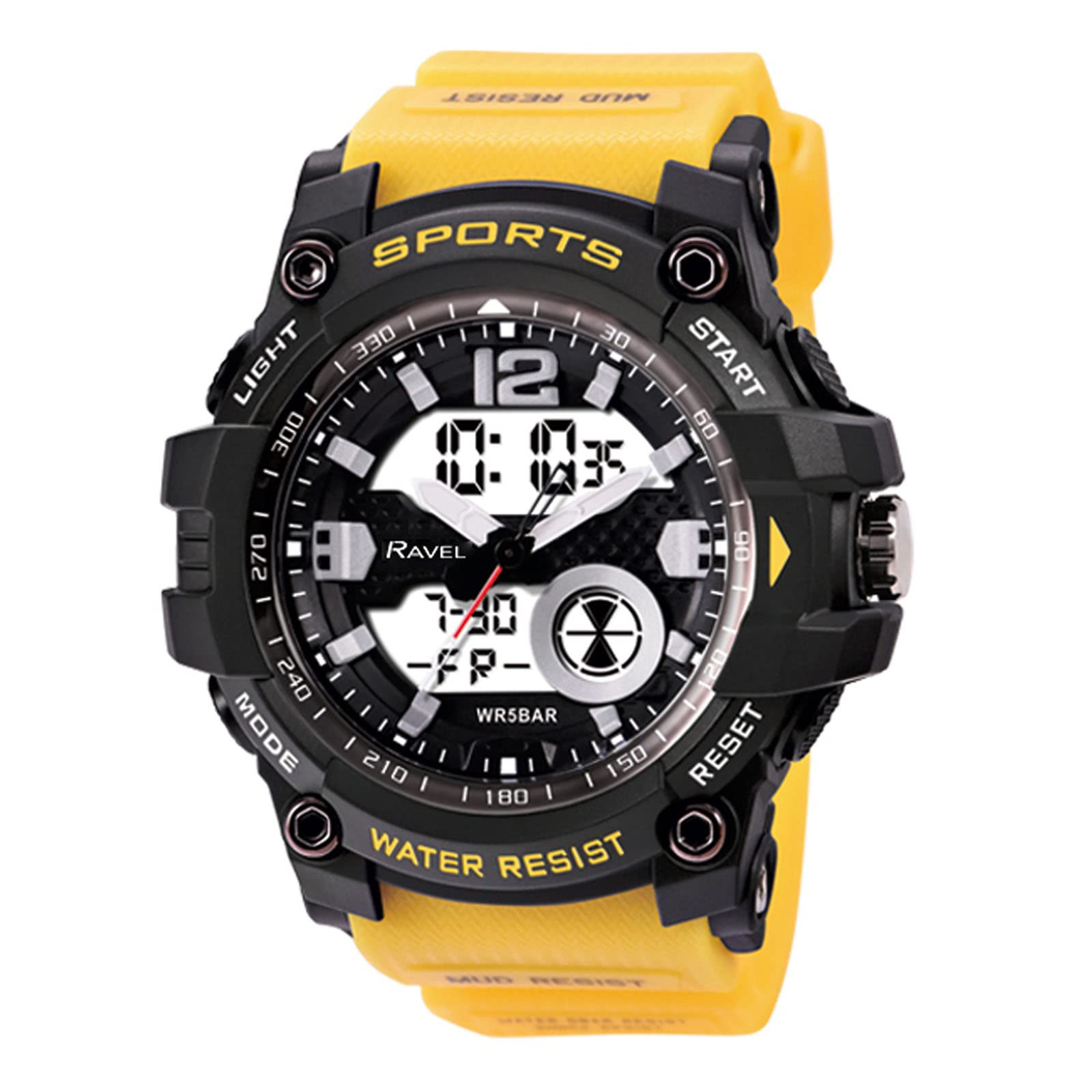 Ravel Reloj de Cuarzo Ana-Digi para Hombre con Resistencia al Agua de 5ATM y Luz - RDT.2