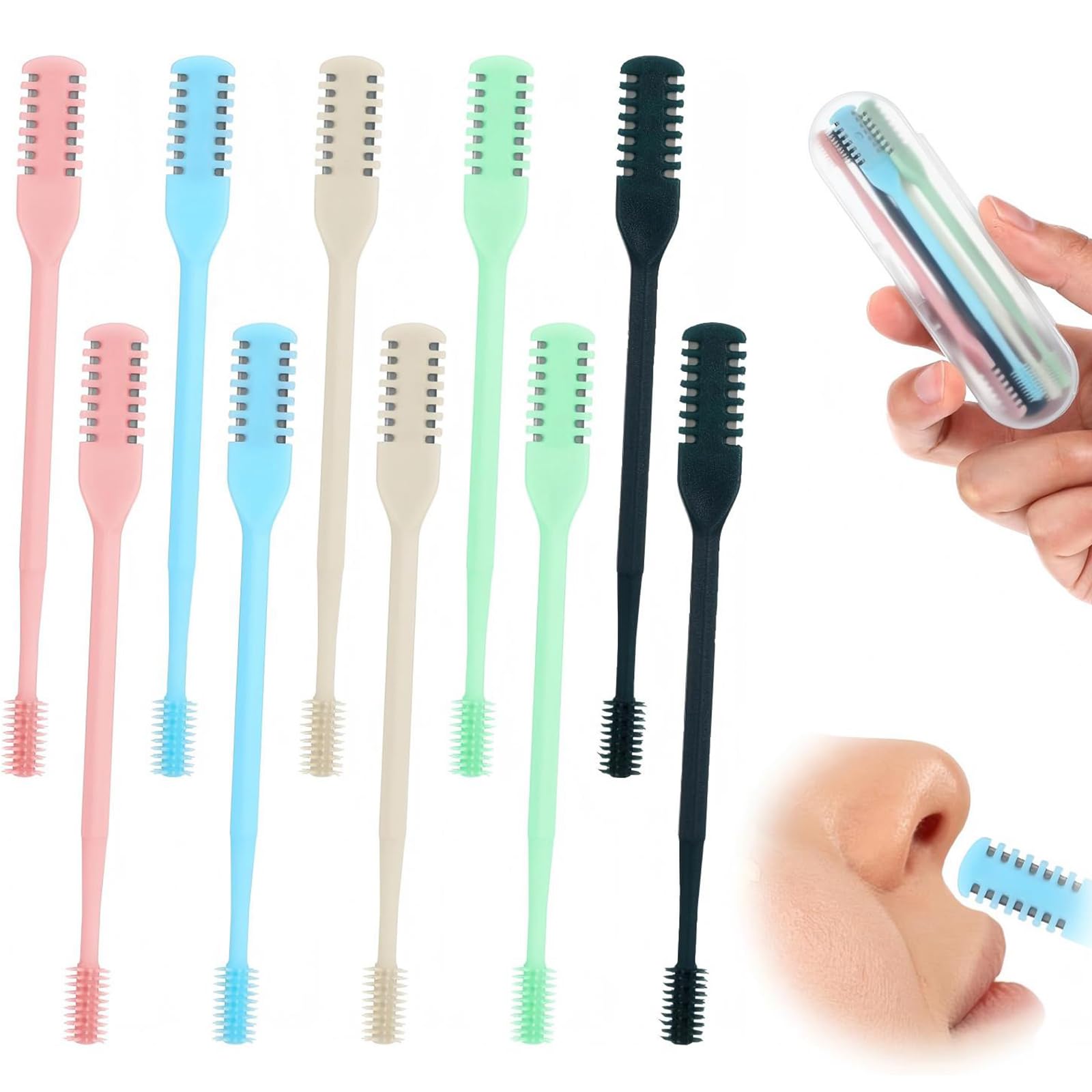 10-Pack Nose Hair Trimmer for Men,2-in-1 Nasal Hair Cutter Sticks Double Sided Nose Knife，Portable 360° Rotating Manual Nose Hair Cutter for Women and Men