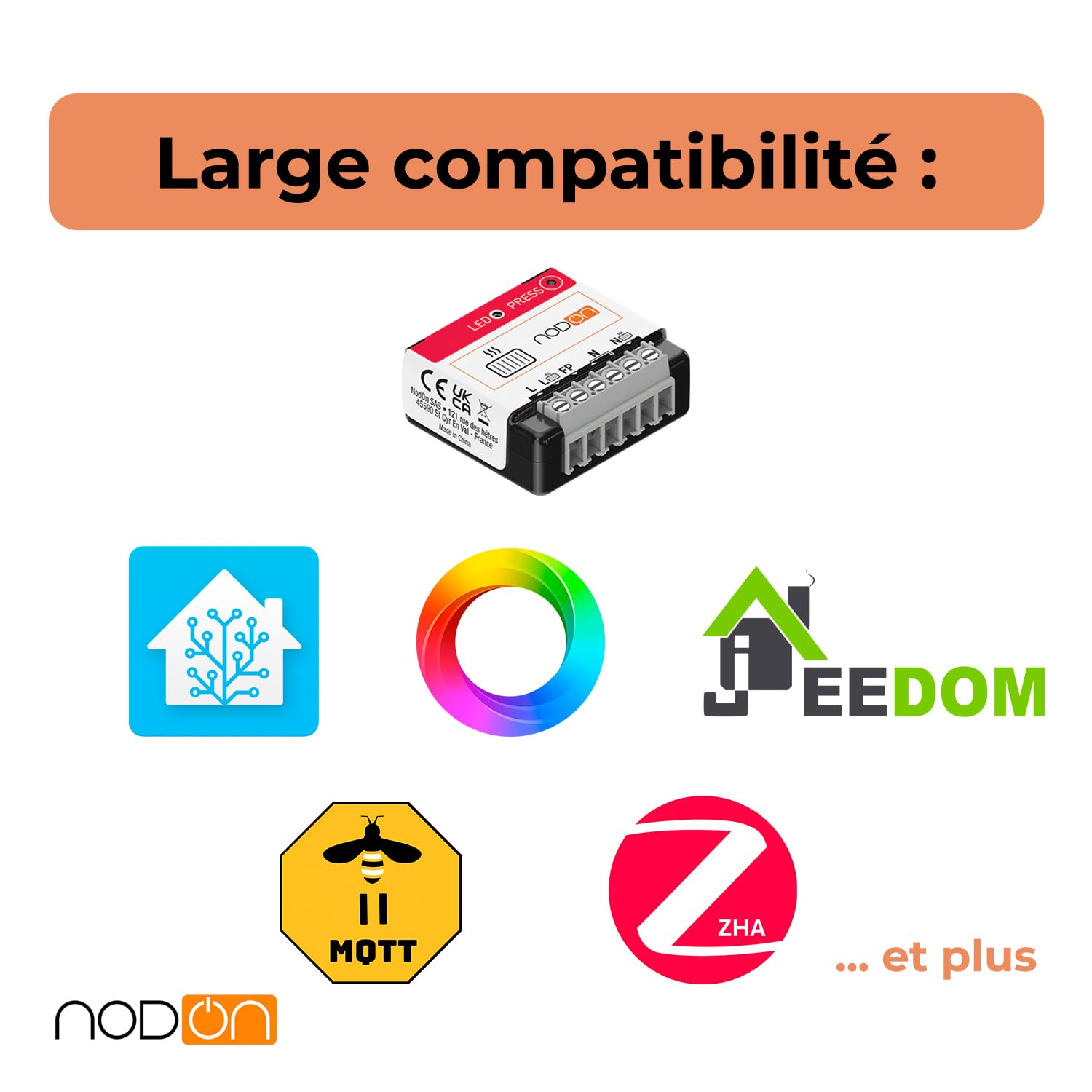 NodOn Zigbee 3.0 Module Chauffage Fil Pilote avec Mesure de Consommation - Fil Pilote Connecté Gestion Chauffage - Economies d’Energie, 6 modes, Compatible Zigbee Home Assistant, Jeedom, Zigbee2MQTT