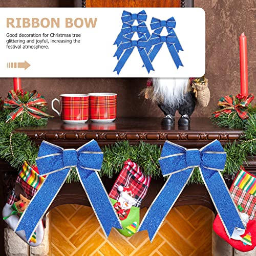 Healifty 5Pcs Christmas Glittering Ribbon Bow Gift Knot Ribbon Ornaments Christmas Tree Presents Decoration(Blue) #TOP2