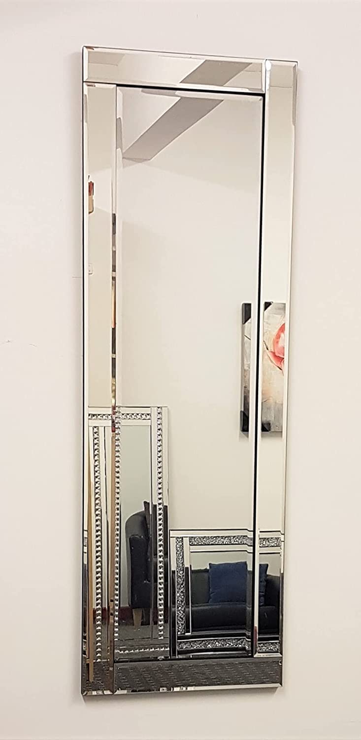Biznest Full Length Silver Glass Framed Bevelled Wall Mirror (16"x48")