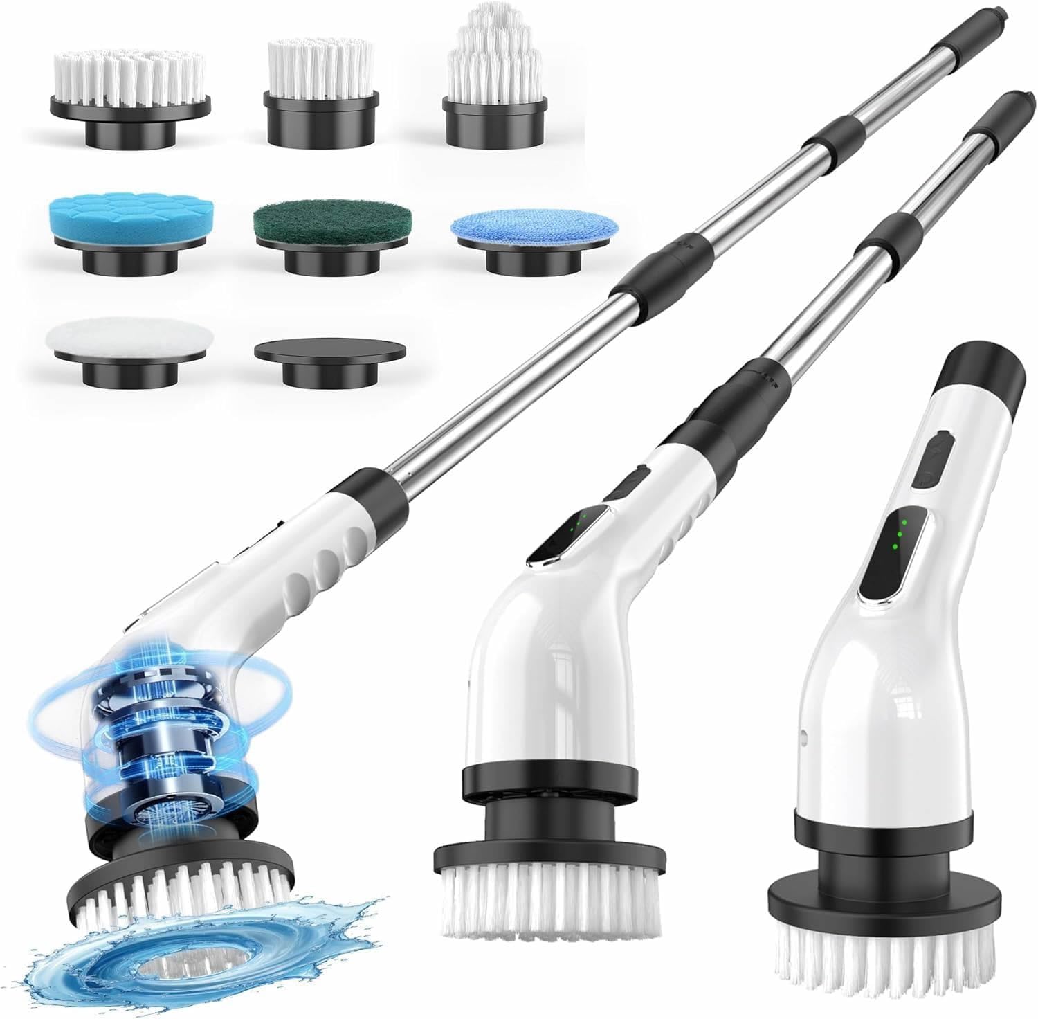 View 1 of **MISSING ONE POLE**Electric Spin Scrubber, Cordless Cleaning Brush Scrubber for Home, 8 Replaceable Brush Heads, 3 Adjustable Size, 2 Speeds for Bathroom Shower Bathtub Glass Car, Gift for Holidays Birthday