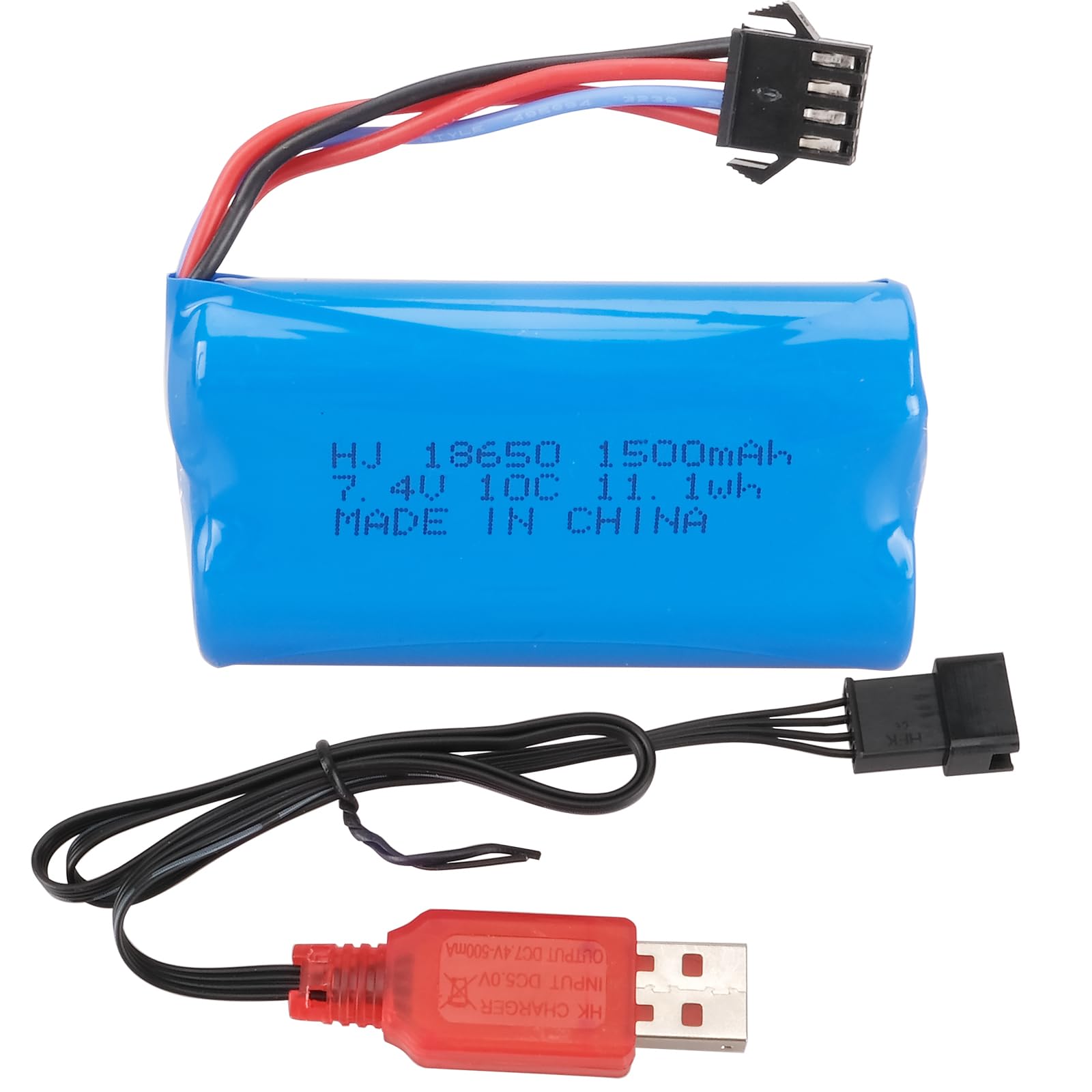 7.4V 1500mAh Rechargeable Battery(1-PCS & USB Charging Cable & SM-4P Plug) Compatible with EC08 RC Toy Car Model Off-Road Vehicle Climbing Drift Racing Remote Control Boat Battery