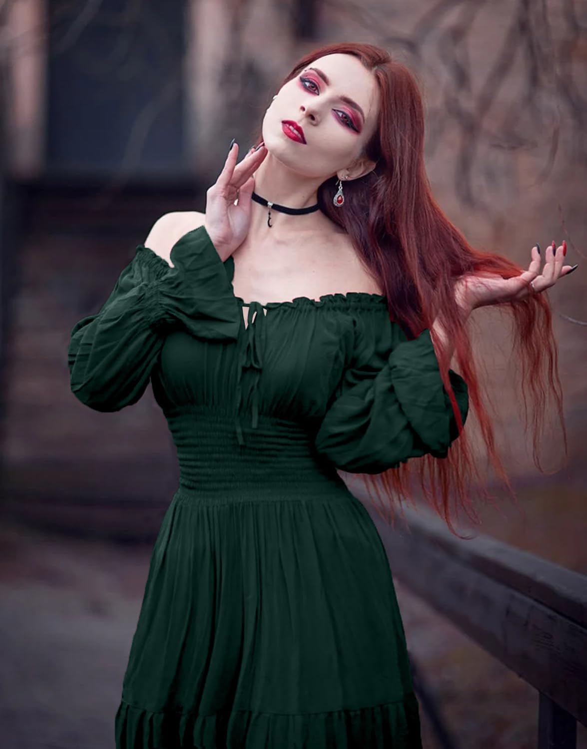 BITSEACOCO Halloween Renaissance Dress for Women, Medieval Victorian Gothic Pirate Peasant Witch Costume Irish Fairy Dresses - Image 2