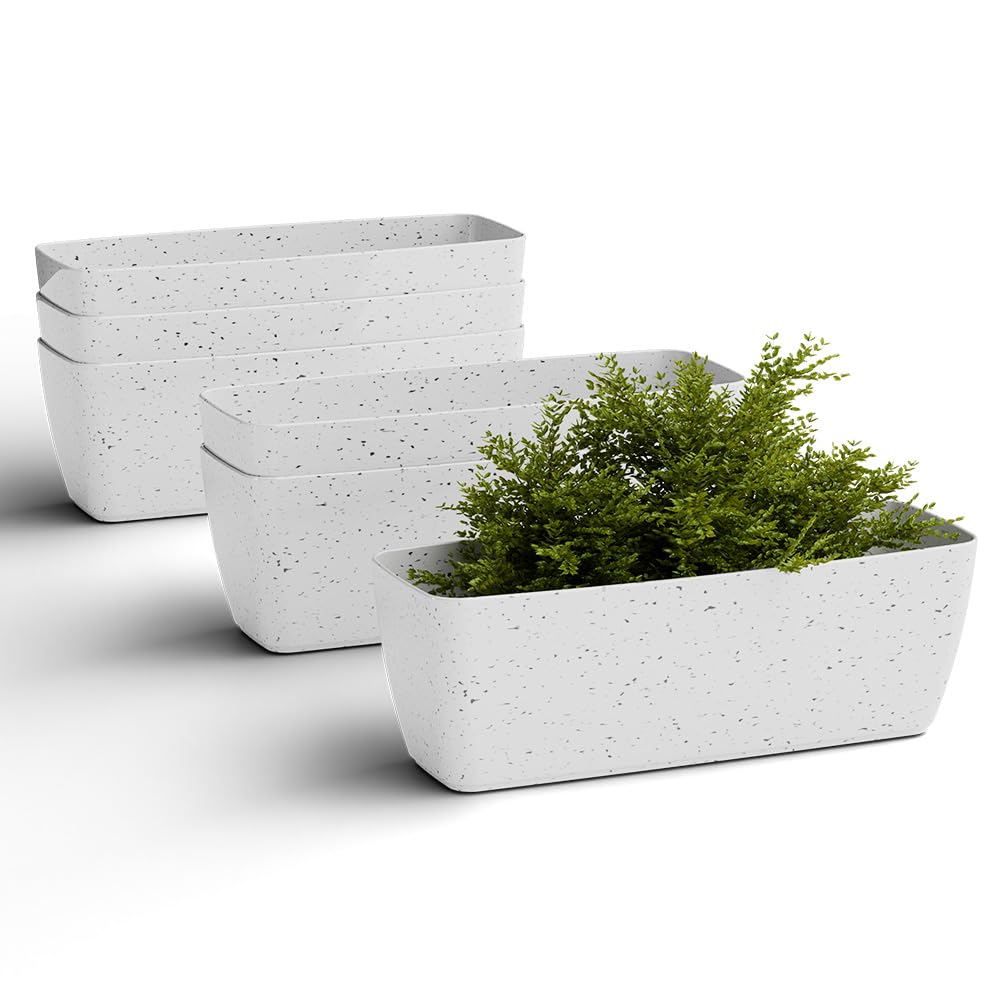 YUCCABE ITALIA SHERA CABI 16 Inch Rectangular Plastic Flower Tray Pot Unbreakable Planter Suitable for Home Garden Seedling Indoor and Outdoor (Marble White, Pack of 6)-image-24
