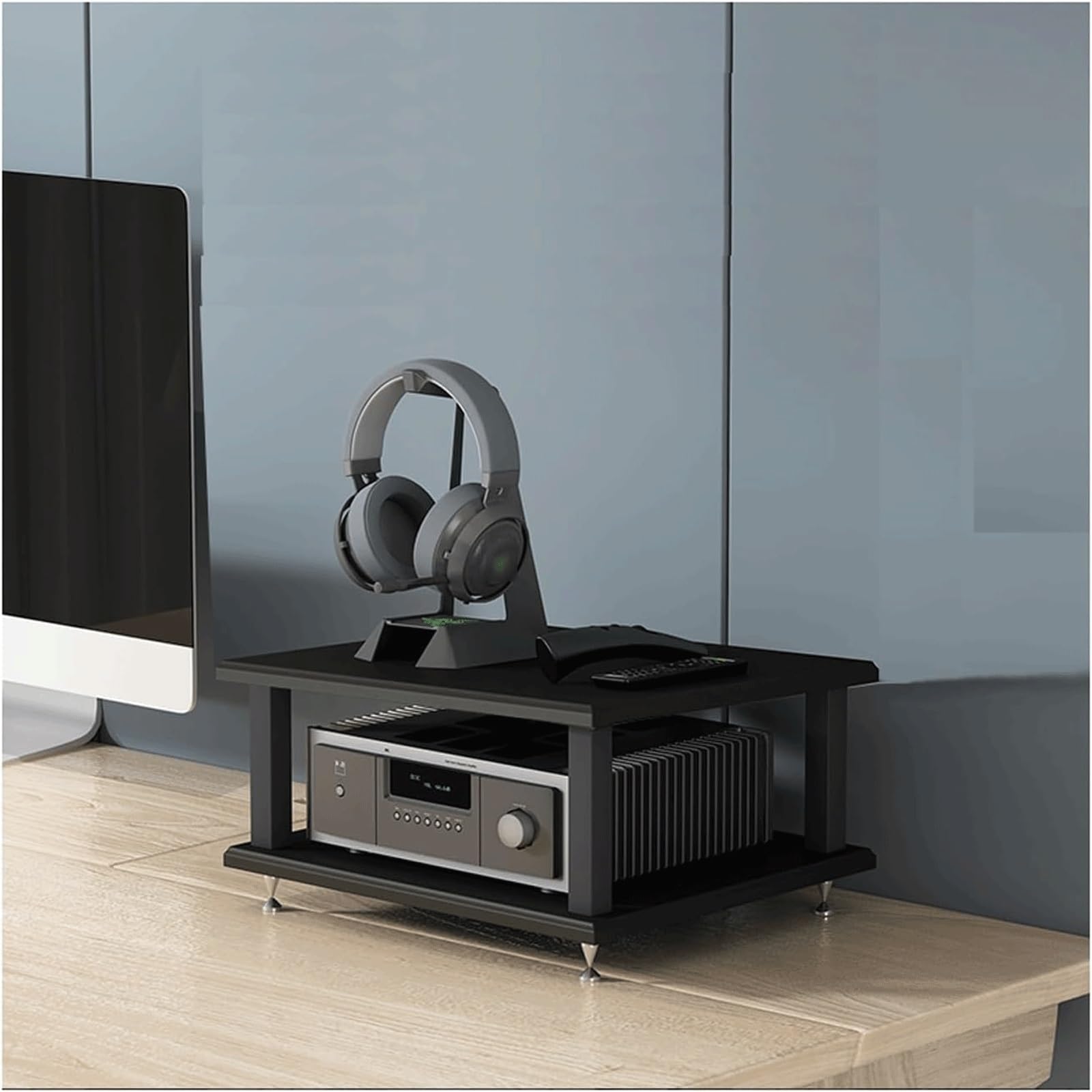 Étagère HiFi à 2 étages en bois résistant aux chocs pour matériel audio et home cinéma Solution de rangement élégante pour les amateurs de musique