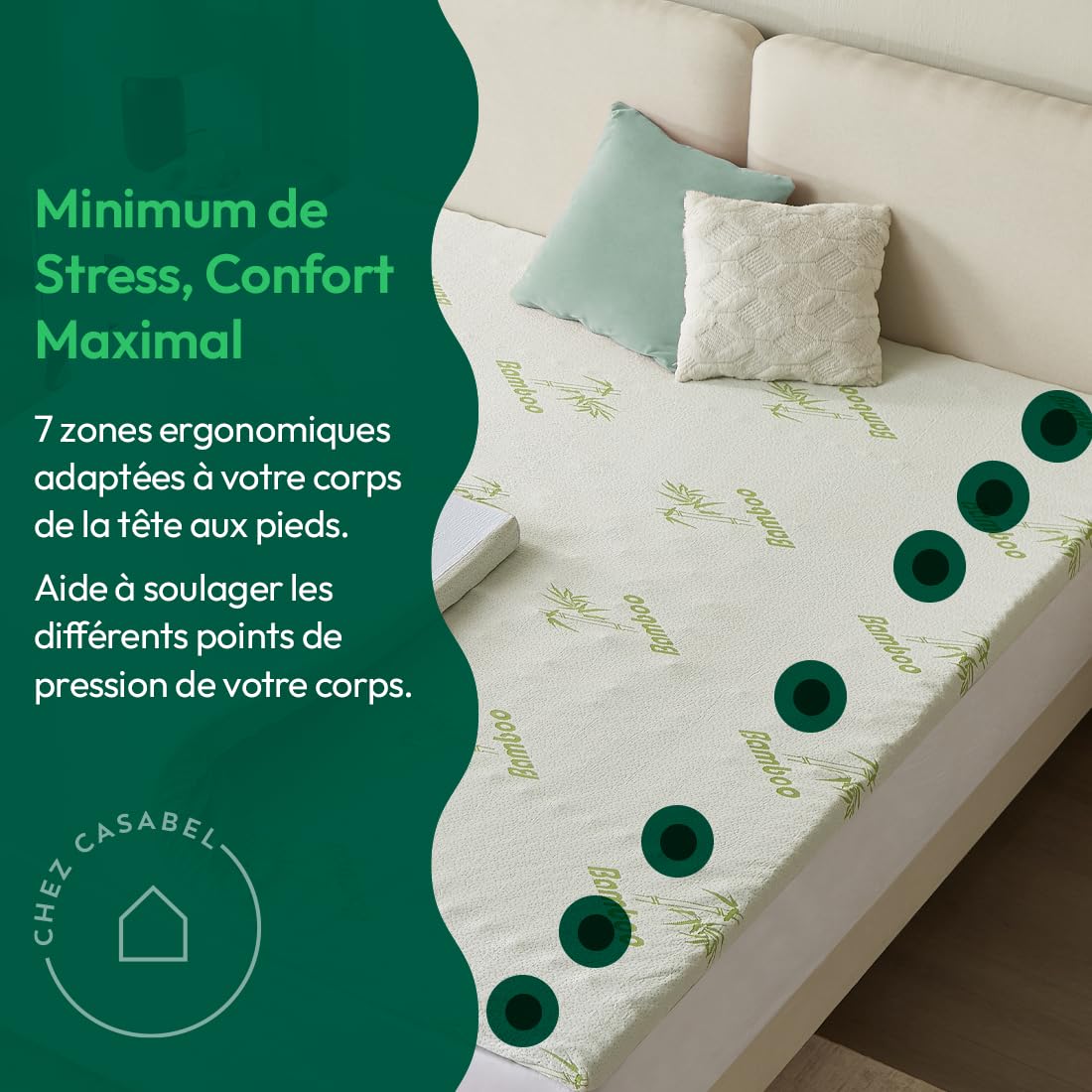 CASABEL Surmatelas Nuage 90 x 190 cm en Microfibre - Confort Optimal - Moelleux, Anti-Acarien, Respirant - pour Matelas 1 Place - Maison
