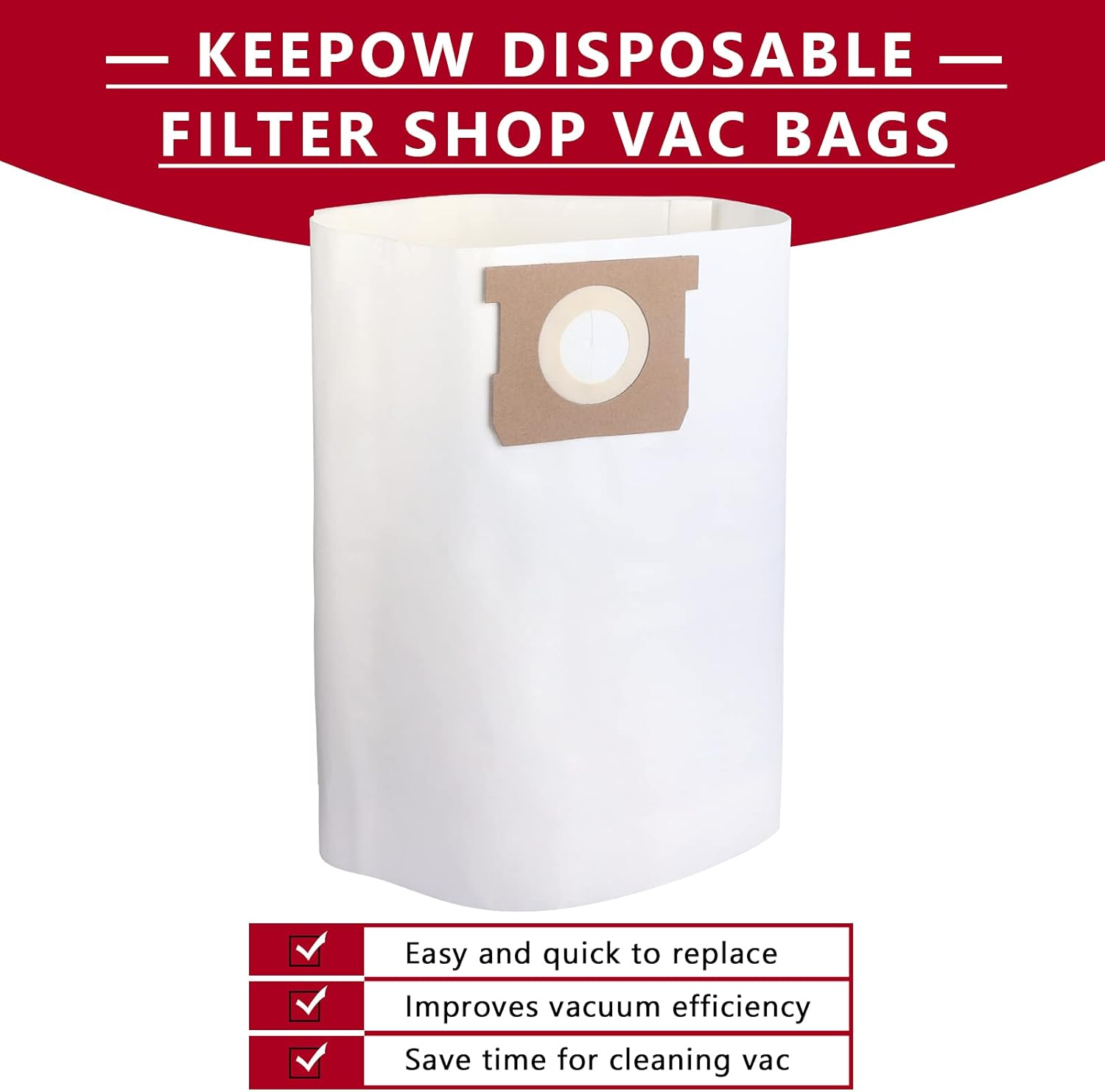 KEEPOW 9 Pack 10-14 Gallon Vacuum Bags Compatible with Shop Vac Type F 90662 & Type I 90672, Double-Layer High Efficiency Filter Bags for Craftsman Vacmaster Dewalt, VF2005 Fine Dust Collection