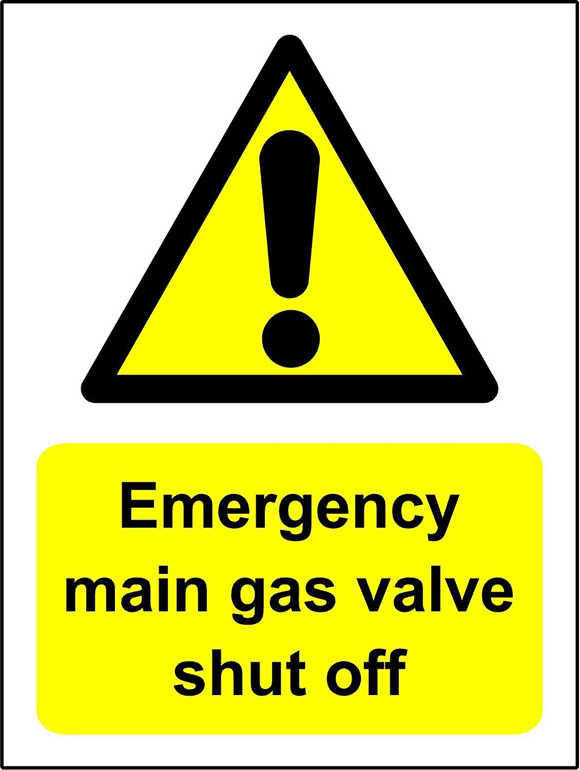 Mains gas shut off safety sign - 3mm Aluminium sign 300mm x 200mm