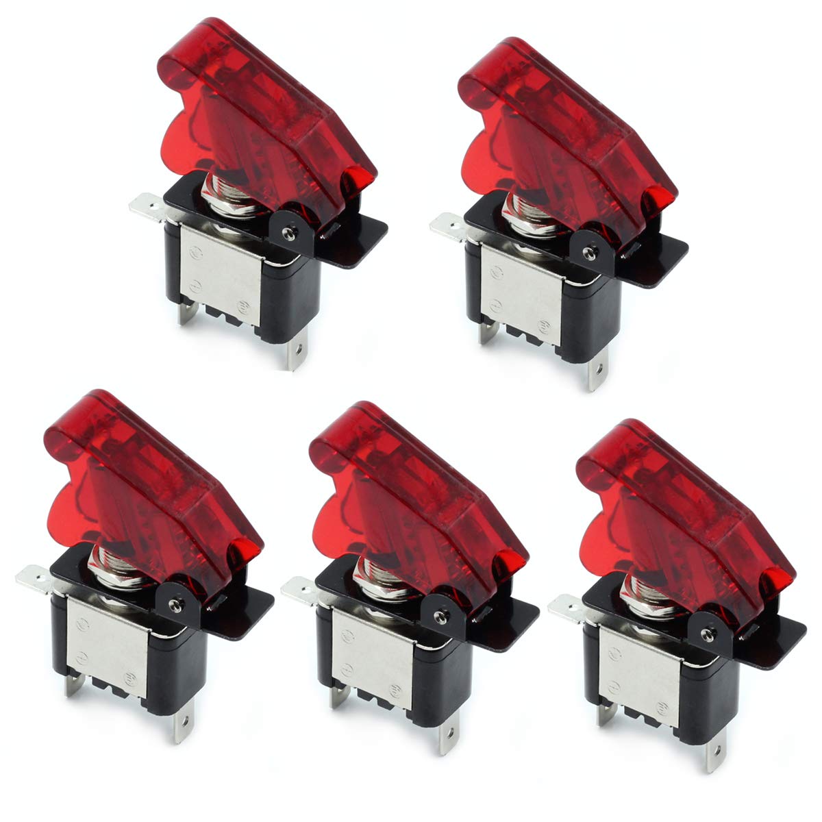 RKURCK 12V 20A Red Cover Red LED Toggle Switch Illuminated 3 Pin On/Off SPST Switch for Car Automotive Boat Pack of 5 (Red)
