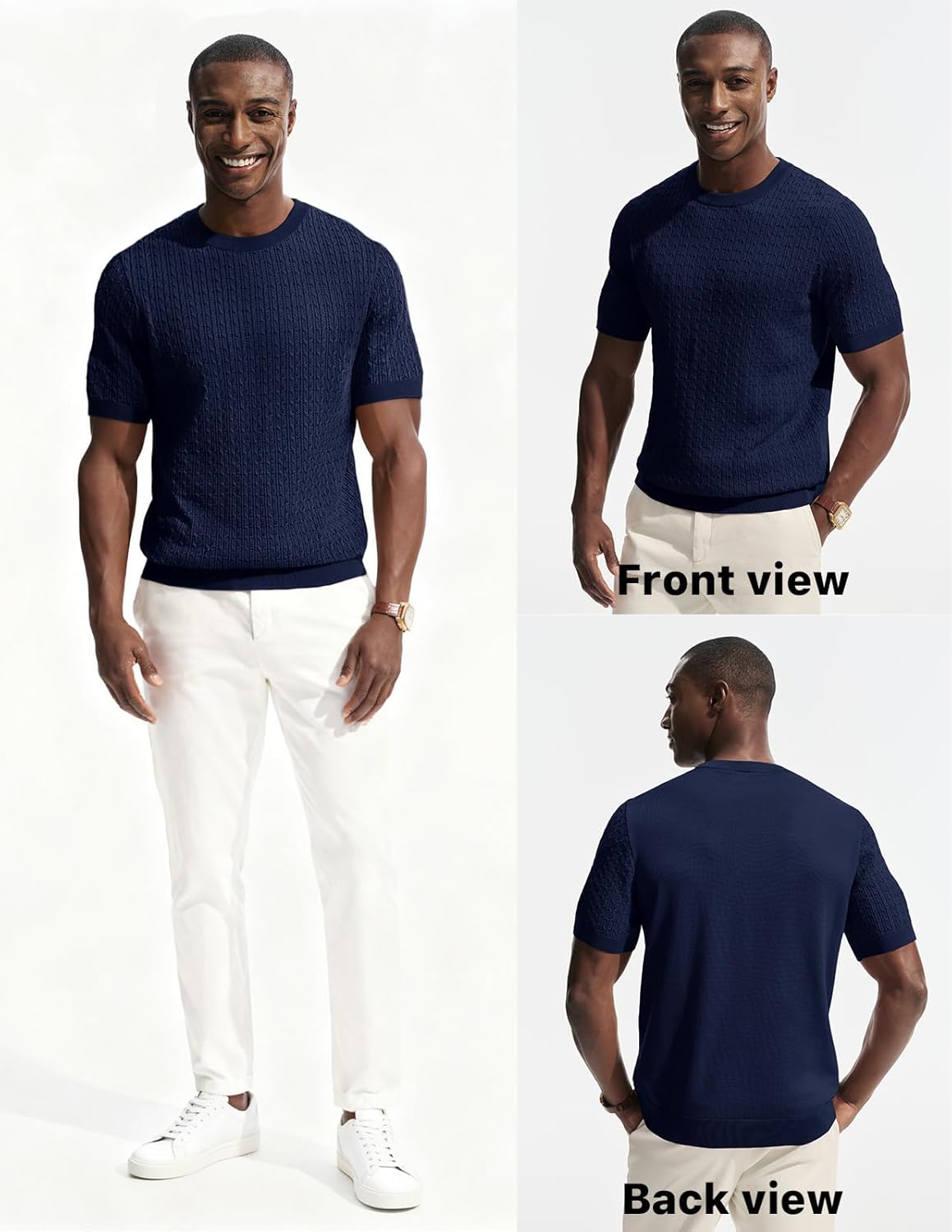 PJ PAUL JONES Mens T-Shirts Casual Hollow Out Summer Shirt Texture Crewneck Knit Shirt - Image 2