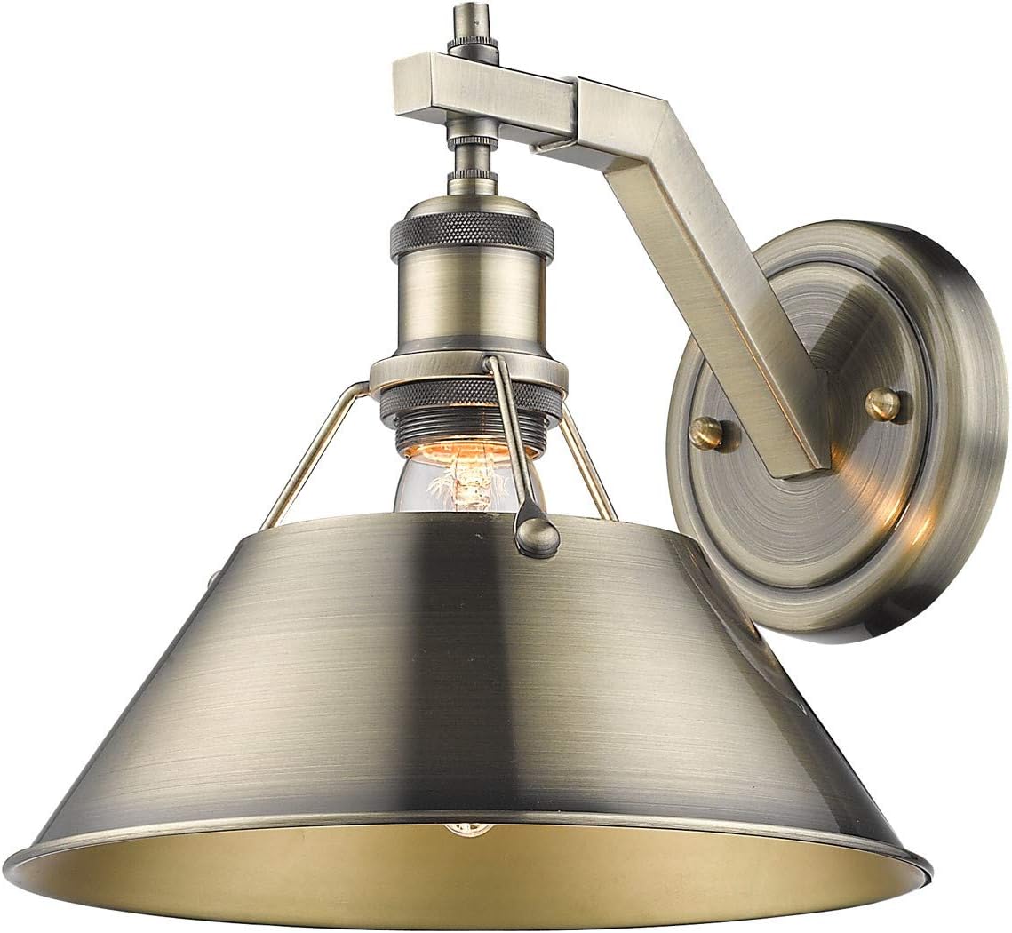 Golden Lighting 3306-1W AB-RBZ Orwell Wall Sconce, Aged Brass with Rubbed Bronze Shade